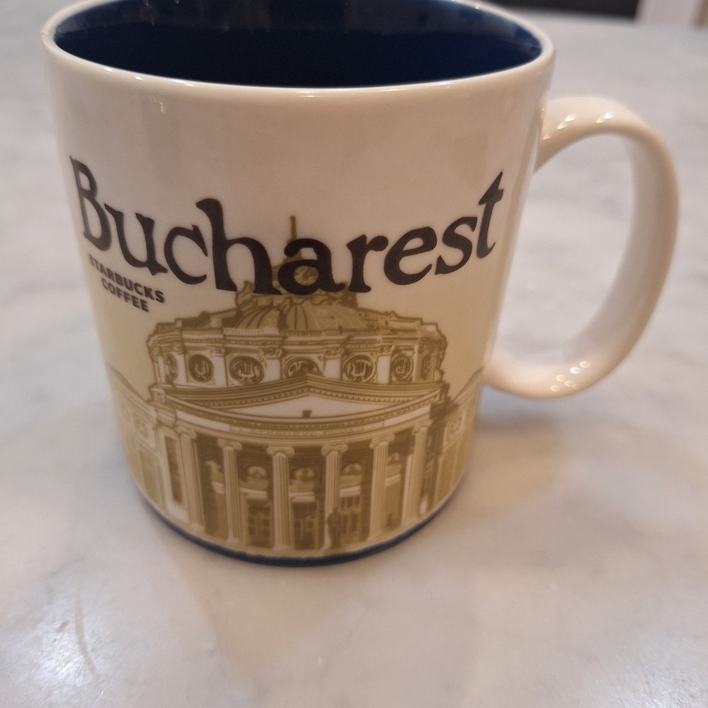 Starbucks Bucharest Coffee Mug 16oz Blue Icon Series 2013 Romania City AS IS